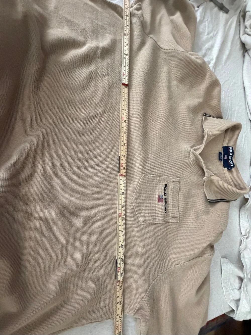 Polo Sport Ralph Lauren Polo Shirt Mens XL Tan Flag Logo Vintage Preppy Knit Dad
